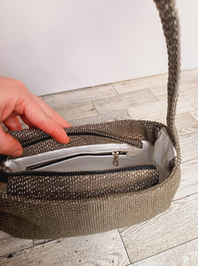 Grey and White Baguette Bag