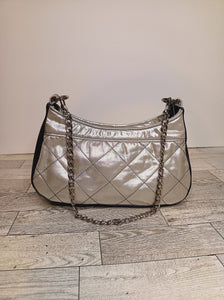 Silver Quilted Baguette Bag