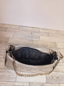 Silver Quilted Baguette Bag
